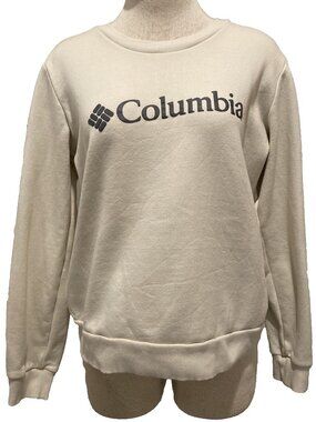 Columbia Sweatshirt Womens Size Large Graphic Logo Front Cream Off White